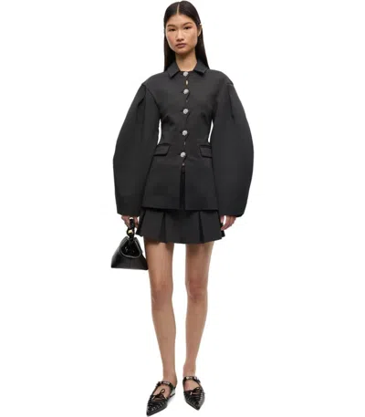 Ganni Black Pleated Mini Skirt In Black