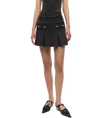 Ganni Black Pleated Mini Skirt In Black