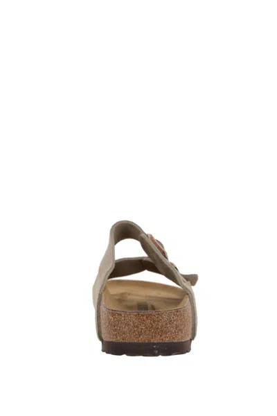 Birkenstock Buckle Logo Suede Sandals In Neutral