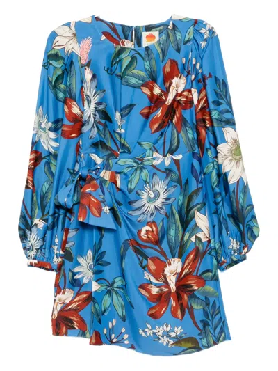 Farm Rio Surreal Flowers Blue Wrap Mini Dress Blue Surreal Flowers