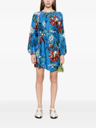 Farm Rio Surreal Flowers Blue Wrap Mini Dress Blue Surreal Flowers