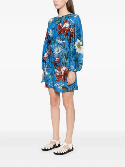 Farm Rio Surreal Flowers Blue Wrap Mini Dress Blue Surreal Flowers