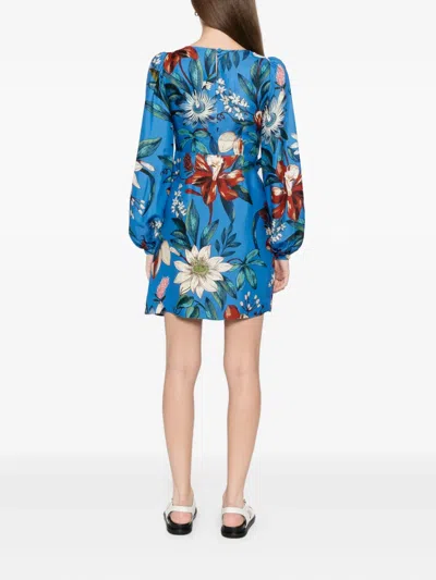 Farm Rio Surreal Flowers Blue Wrap Mini Dress Blue Surreal Flowers