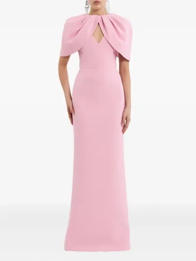 Rebecca Vallance Xena Petal-sleeve Keyhole Gown In Pink
