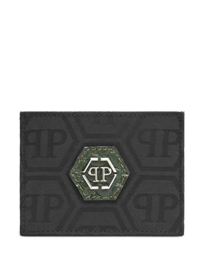 Philipp Plein Nylon And Leather Cardholder Monogram In Black