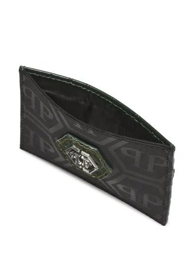 Philipp Plein Nylon And Leather Cardholder Monogram In Black