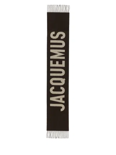 Jacquemus Long Rectangular Wool Scarf With Bold Logo In Black
