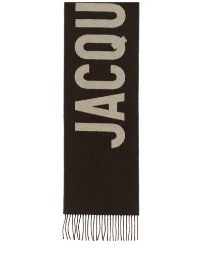 Jacquemus Long Rectangular Wool Scarf With Bold Logo In Black