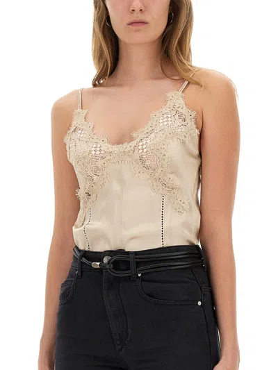 Isabel Marant Diandra Lace And Pointelle-trimmed Silk-blend Satin Camisole In Multi
