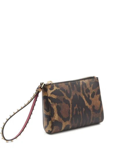 Christian Louboutin Animal Print Calf Leather Wallet With Studs In Brown