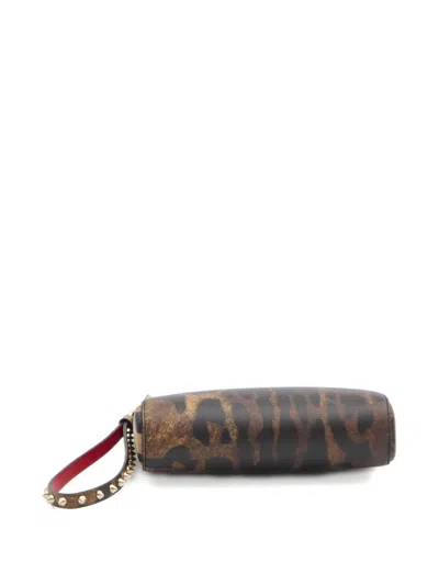 Christian Louboutin Animal Print Calf Leather Wallet With Studs In Brown