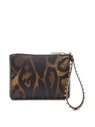 Christian Louboutin Animal Print Calf Leather Wallet With Studs In Brown