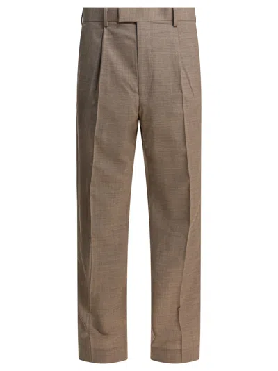 Auralee Tailored Wool Trousers With Pockets And Pleats In Brown
