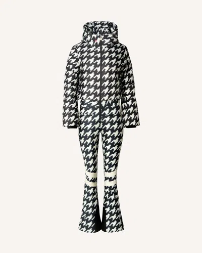 Perfect Moment Polar Flare Houndstooth Down Ski Suit In Black