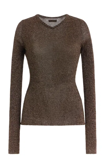 Miu Miu Lamé Ribbed-knit Top In Brown