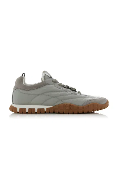 Miu Miu Tyre Technical Fabric And Suede Sneakers In Gray