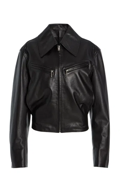 Lemaire Brown Boxy Leather Blouson Jacket In Black