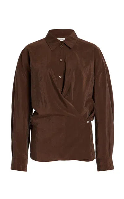 Lemaire Straight Collar Twisted Cotton Shirt In Brown