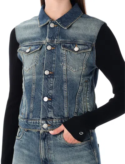 Coperni Hybrid Denim And Knit Jacket In Blue