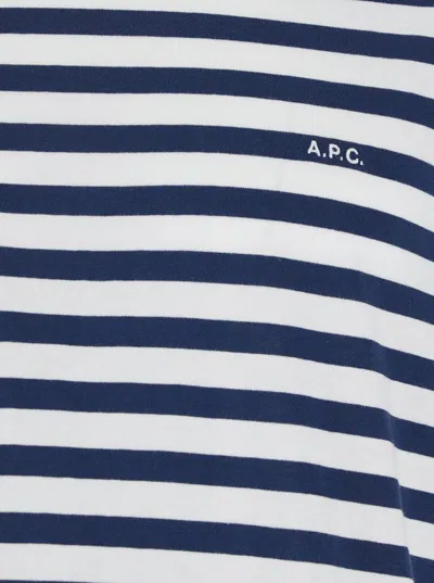 Apc A.p.c. Men Blue T-shirt With Striped Motif And Logo Embroidered On The Front In Cotton Man In White
