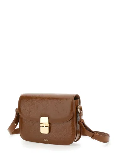 Apc Grance Brown Small Crossbody Bag Wirh Embossed Logo Lettering On The Front And Adjustable Shoulder S In Brown