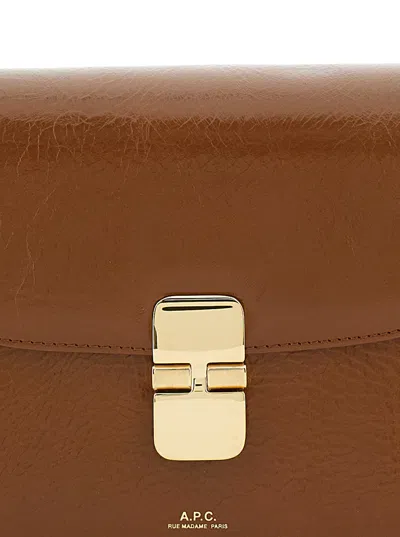 Apc Grance Brown Small Crossbody Bag Wirh Embossed Logo Lettering On The Front And Adjustable Shoulder S In Brown