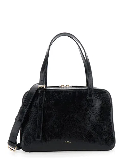 Apc Virginie Black Shoulder Bag With Removable Shoulder Strap And Front Logo In Leather Woman In Black