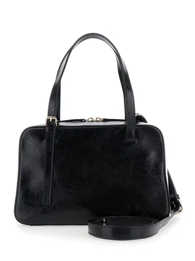 Apc Virginie Black Shoulder Bag With Removable Shoulder Strap And Front Logo In Leather Woman In Black