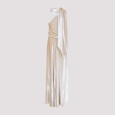 Alberta Ferretti One-shoulder Maxi Dress With Draped Sleeve In Neutral