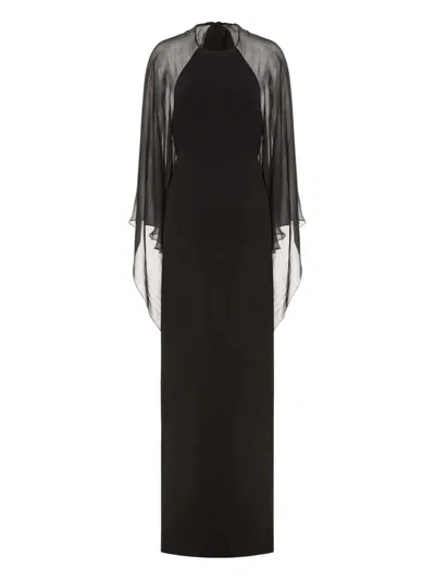 Alberta Ferretti Chiffon Cape Gown In Black