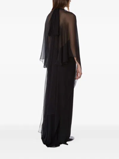 Alberta Ferretti Chiffon Cape Gown In Black