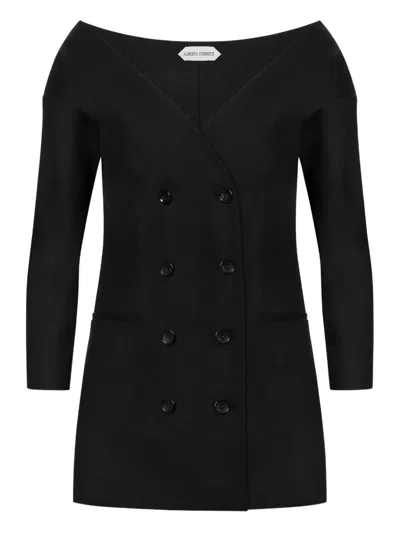Alberta Ferretti Double-breasted Virgin Wool Jacket With Deep V-neckline In Black