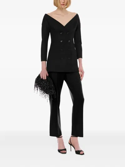 Alberta Ferretti Double-breasted Virgin Wool Jacket With Deep V-neckline In Black