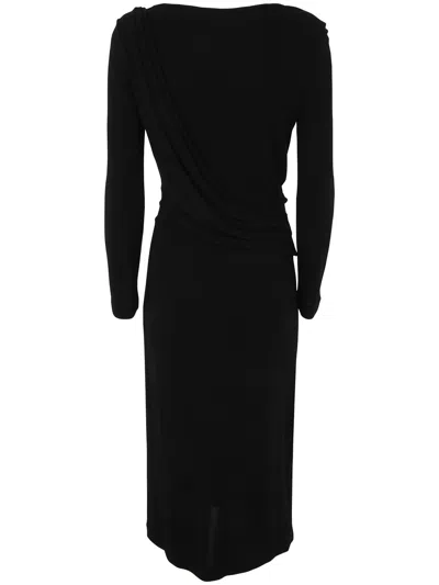 Alberta Ferretti Women Long Sleeves V Neck Midi Dress In Black