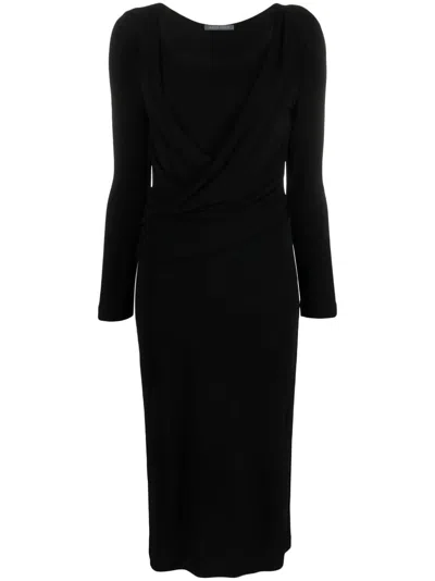 Alberta Ferretti Women Long Sleeves V Neck Midi Dress In Black