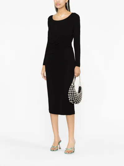 Alberta Ferretti Women Long Sleeves V Neck Midi Dress In Black