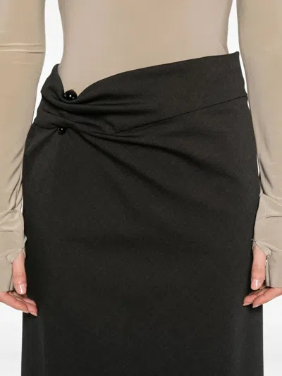 Alberta Ferretti Draped Wrap Midi Skirt With Button Detail In Gray