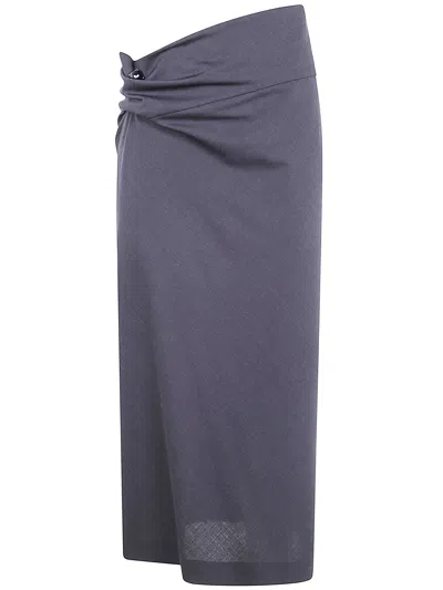 Alberta Ferretti Draped Wrap Midi Skirt With Button Detail In Gray