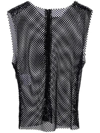 Alberta Ferretti Mesh Overlay Sleeveless Scoop Neck Top In Animal Print