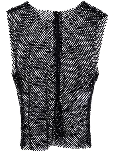Alberta Ferretti Mesh Overlay Sleeveless Scoop Neck Top In Animal Print