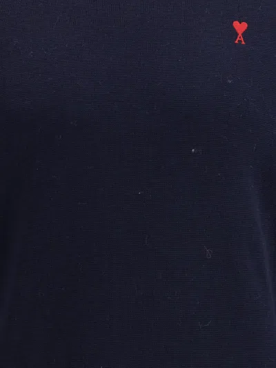 Ami Alexandre Mattiussi Ami Navy Blue Cotton Jersey Sweater With Signature Embroidered Motif In Blue