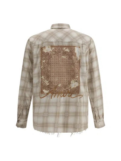Amiri Light Camel Cotton Bleach Patch Flannel Bandana Shirt In Multi