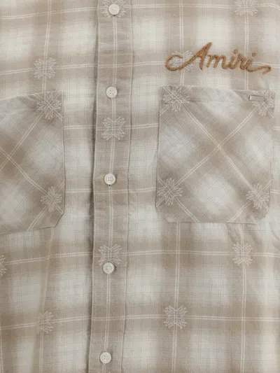 Amiri Light Camel Cotton Bleach Patch Flannel Bandana Shirt In Multi
