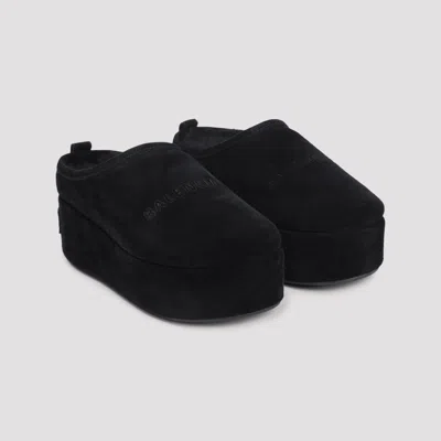 Balenciaga Suede Mules With Rounded Toe And Elevated Platform Sole In Black