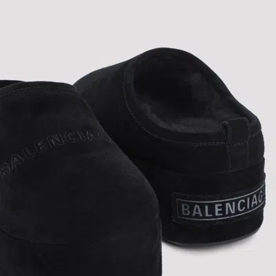 Balenciaga Suede Mules With Rounded Toe And Elevated Platform Sole In Black