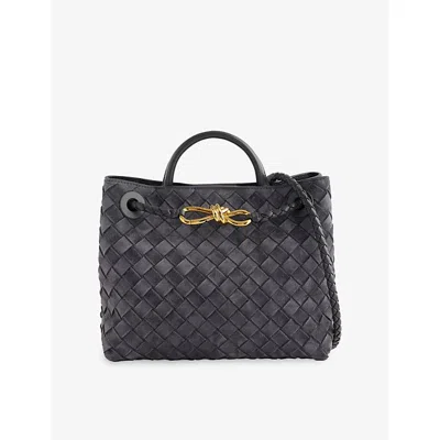 Bottega Veneta Womens Graphite-mb-graphite Andiamo Small Intrecciato Leather-suede Shoulder Bag In Gray