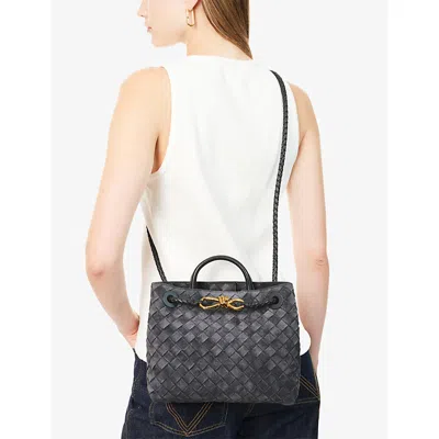 Bottega Veneta Womens Graphite-mb-graphite Andiamo Small Intrecciato Leather-suede Shoulder Bag In Gray