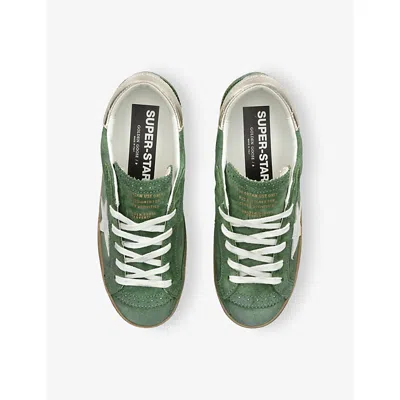 Golden Goose Super-star Distressed Suede And Metallic Leather Sneakers In Green