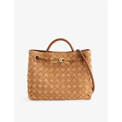 Bottega Veneta Womens Amber-mb-amber Andiamo Small Intrecciato Leather-suede Shoulder Bag