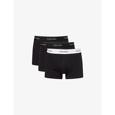Calvin Klein Mens Wht Blue Leafy Fun Lgs Icon Branded Pack Of Three Stretch-cotton Trunks In Black